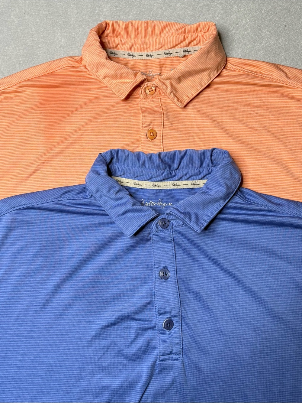 Walter Hagen 11 Golf Polo Shirts Mens Medium Blue Orange Striped Lot of 2